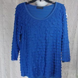 Travel Elements Ruffles on Ruffles Sapphire Blue Knit Top  NWOT